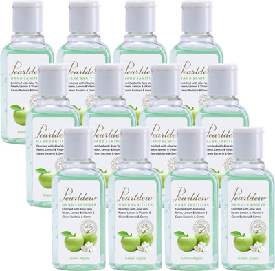 Pearldew (Green Apple) | Aloe & Neem | Paraben Free 60 ml Hand Sanitizer Bottle(12 x 60 ml)