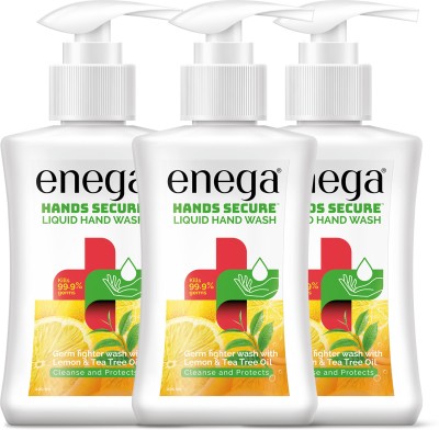 enega Germ Fighter Liquid Hand Wash Bottle Pump|Lemon&Tea Tree Oil-200 ML(Pack of 3) Hand Wash Bottle + Dispenser(3 x 200 ml)