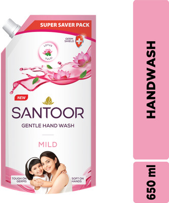 Santoor by Wipro Mild Gentle with Goodness of Lotus & Tulsi Hand Wash Pouch(650 ml)