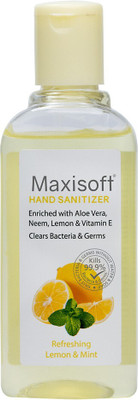 Maxisoft Sanitizer Gel (Lemon & Mint) 60 ml | Aloe & Neem | Paraben Free Hand Sanitizer Bottle(12 x 60 ml)