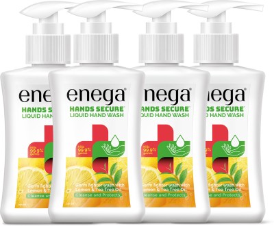 enega Germ Fighter Liquid Hand Wash Bottle Pump|Lemon&Tea Tree Oil-200 ML(Pack of 4) Hand Wash Bottle + Dispenser(4 x 200 ml)
