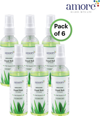 Amore Lemongrass Hand Rub Liquid Spray | Kills Germs | Keeps Hands Soft & Hygienic Hand Sanitizer Bottle + Refill(6 x 100 ml) Amore Lemongrass Hand Rub Liquid Spray | Kills Germs | Keeps Hands Soft & Hygienic Hand Sanitizer Bottle + Refill(6 x 100 ml)