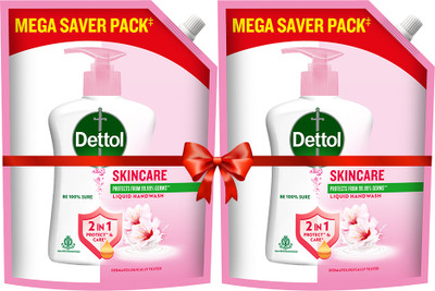Dettol Skincare Liquid Soap Hand Wash Refill Pouch(2 x 1350 ml)
