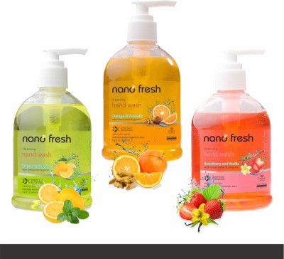 Nano Fresh Yuzu & Mint + Orange & Turmeric + strawberry & vanilla blended with shea Butter Hand Wash Pump Dispenser(3 x 300 ml)