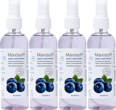 Maxisoft Sanitizer Spray (Blueberry) 120 ml | Aloe & Neem | Paraben Free Hand Sanitizer Bottle(4 x 120 ml)