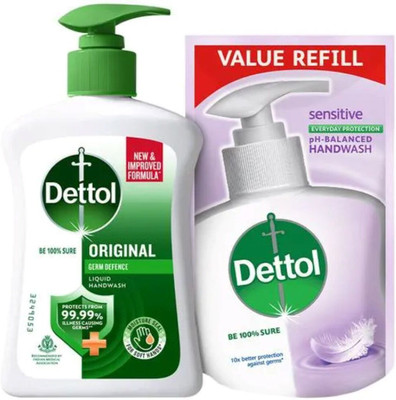 Dettol ORIGNAL HANDWASH PUMP 200ML WITH 175ML REFILL PACK 2 Hand Wash Bottle(2 x 187.5 g)