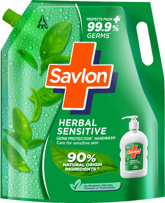 Savlon Herbal Sensitive Germ Protection Liquid 99.99% Germ Protection Hand Wash Refill Pouch(1.3 L)