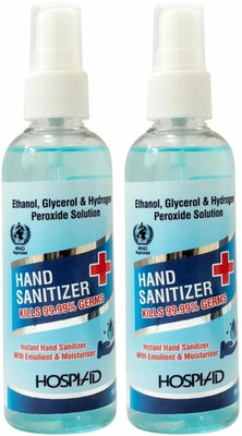 hospiaid WHO Approved , Instant  With Emollient & Moisturiser Hand Sanitizer Bottle + Dispenser(2 x 100 ml)
