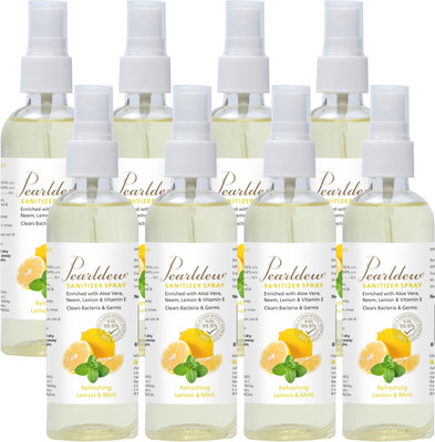 Pearldew Sanitizer Spray (Lemon & Mint) | Aloe & Neem | Paraben Free 120 ml Hand Sanitizer Bottle(8 x 120 ml)