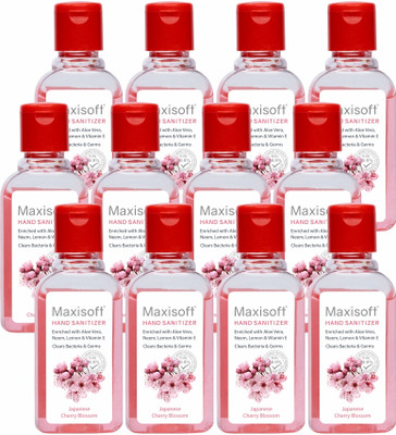 Maxisoft Sanitizer (Cherry Blossom) | Aloe & Neem | Paraben Free Hand Sanitizer Bottle(12 x 60 ml)