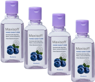 Maxisoft Sanitizer (Blueberry) | Aloe & Neem | Paraben Free  Hand Sanitizer Bottle(4 x 60 ml)