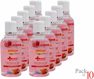 Nanz Comfort  Gel Strawberry Pack of 10 Hand Rub Bottle(10 x 60 ml)