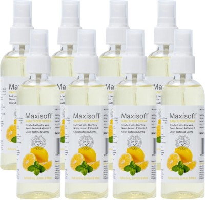 Maxisoft Sanitizer Spray (Lemon & Mint) 120 ml | Aloe & Neem | Paraben Free Hand Sanitizer Bottle(8 x 120 ml)