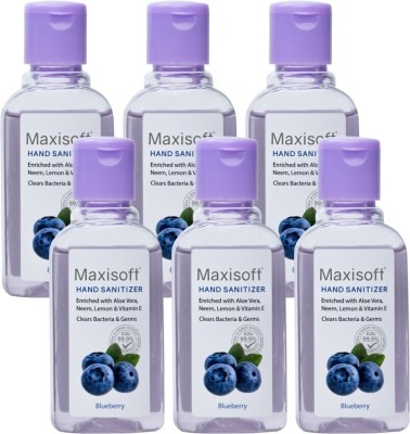 Maxisoft Sanitizer (Blueberry) | Aloe & Neem | Paraben Free Hand Sanitizer Bottle(6 x 60 ml)