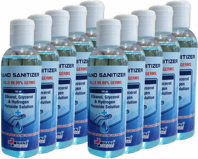 Nanz Comfort Instant Sanitizer With Emollient & Moisturizer (Fliptop) Hand Sanitizer Bottle(10 x 100 ml)