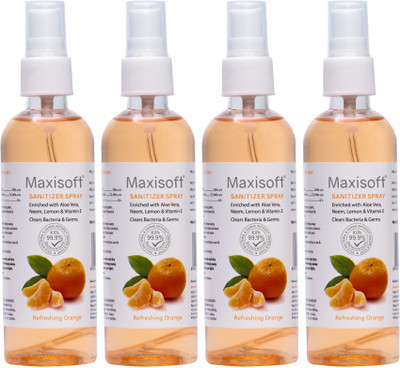 Maxisoft Sanitizer Spray (Orange) 120 ml | Aloe & Neem | Paraben Free Hand Sanitizer Bottle(4 x 120 ml)