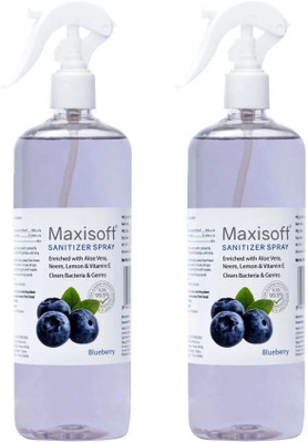 Maxisoft Sanitizer Spray (Blueberry) 500 ml | Aloe & Neem | Paraben Free Hand Sanitizer Bottle(2 x 500 ml)