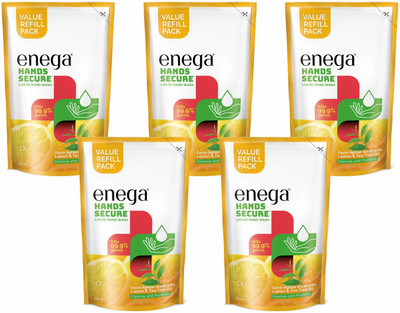 enega Hand Secure Liquid Hand Wash, Cleanse and Protects from Germs in Lemon & Tea Tree Oil Hand Wash Pouch(5 x 180 ml)