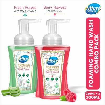 MicroDefence Foaming Handwash Combo|Natural Tulsi,Neem,Aloe Vera,Vitamin E|SLS,Paraben Free Hand Wash Pump Dispenser(2 x 250 ml)