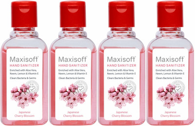 Maxisoft Sanitizer (Cherry Blossom) | Aloe & Neem | Paraben Free Hand Sanitizer Bottle(4 x 60 ml)