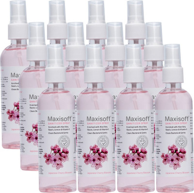 Maxisoft Sanitizer Spray (Cherry Blossom) 120 ml | Aloe & Neem | Paraben Free Hand Sanitizer Bottle(12 x 120 ml)