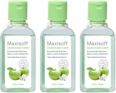 Maxisoft Sanitizer (Green Apple) | Aloe & Neem | Paraben Free Hand Sanitizer Bottle(3 x 60 ml)