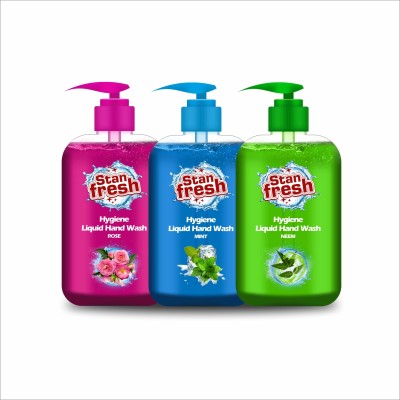 Stan-Fresh Liquid Handwash Bottle- (Neem, Mint & Rose) Hand Wash Bottle(3 x 500 ml)