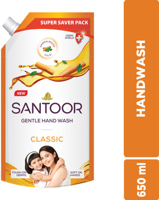 Santoor by Wipro Classic Gentle with Goodness of Sandalwood & Tulsi Hand Wash Pouch(650 ml)