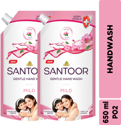 Santoor Mild Gentle with Goodness of Lotus & Tulsi Hand Wash Pouch(2 x 650 ml)