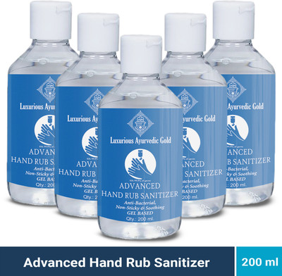 Luxurious Ayurvedic Gold Sanitizer Hand Rub Bottle + Dispenser(5 x 200 ml)