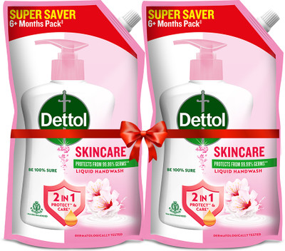 Dettol Skincare Liquid Handwash Refill Hand Wash Pouch(2 x 675 ml)