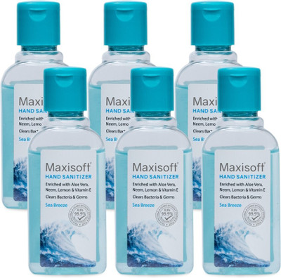 Maxisoft Sanitizer (Sea Breeze) | Aloe & Neem | Paraben Free Hand Sanitizer Bottle(6 x 60 ml)