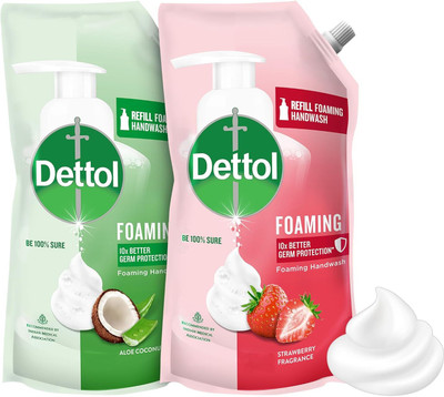 Dettol Foaming Strawberry and Aloe Coconut Hand Wash Refill Pouch(2 x 700 ml)