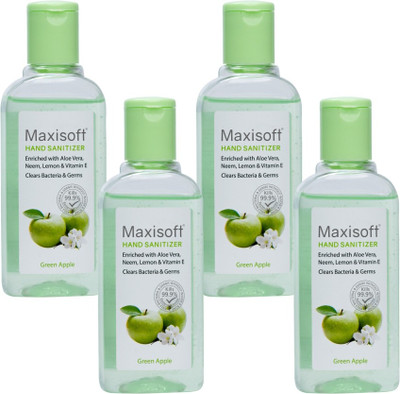 Maxisoft Sanitizer Gel (Green Apple) 100 ml| Aloe & Neem | Paraben Free Hand Sanitizer Bottle(4 x 100 ml)
