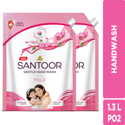 Santoor Mild Gentle with Goodness of Lotus & Tulsi Hand Wash Pouch(2 x 1.3 L)