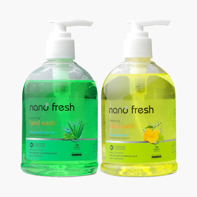 Nano Fresh Green Tea & Aloevera + Yuzu & mint Hand Wash | Shea Butter & Glycerin Hand Wash Pump Dispenser(2 x 300 ml) Nano Fresh Green Tea & Aloevera + Yuzu & mint Hand Wash | Shea Butter & Glycerin Hand Wash Pump Dispenser(2 x 300 ml)