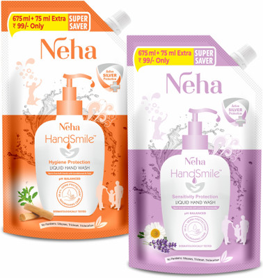 Neha Herbals Neha Handsmile Sensitivity & Hygiene Protection Refill Combo Hand Wash Refill Pouch(2 x 750 ml)