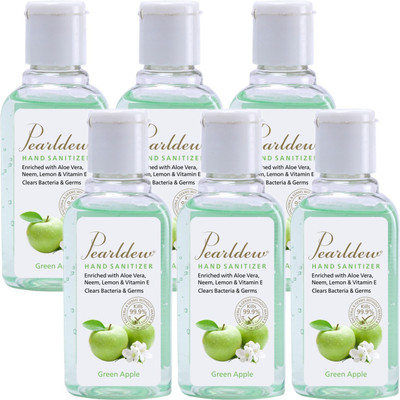Pearldew (Green Apple) | Aloe & Neem | Paraben Free 60 ml Hand Sanitizer Bottle(6 x 60 ml)