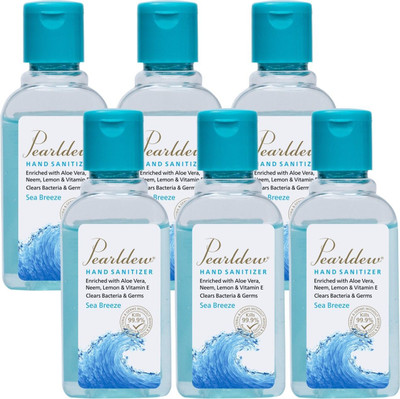 Pearldew (Sea Breeze) 60 ml | Aloe & Neem | Paraben Free Hand Sanitizer Bottle(6 x 60 ml)