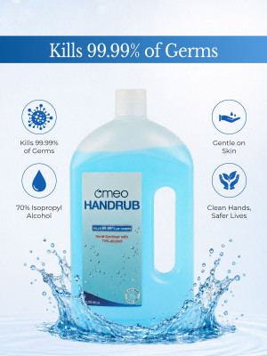 Omeo Instant Liquid Sanitizer-(1), 70% Alcohol Rinse-free Skin & Surfaces Premium Hand Rub Can(1 L)