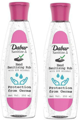 Dabur Hand Sanitizing rub Sanitizer Bottle| 80% Alcohol Based| Each 250ml |(2×250 ml) Hand Sanitizer Bottle (2 x 250 ml)