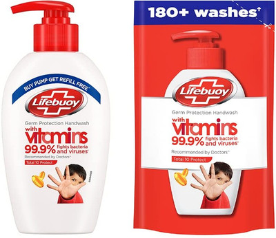 LIFEBUOY Total 10 Germ Protection Handwash 190 ml Hand Wash Bottle + Refill(370 ml)