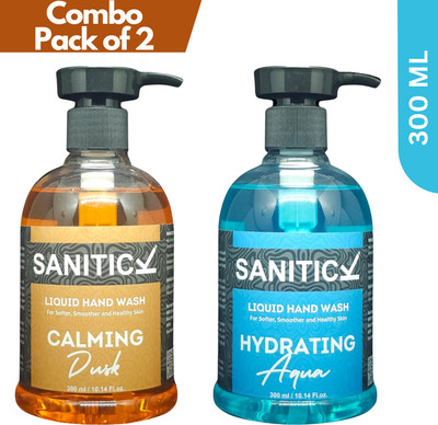 Sanitick Liquid Handwash - Calming Dusk & Hydrating Aqua | Combo Pack Hand Wash Bottle(2 x 300 ml)