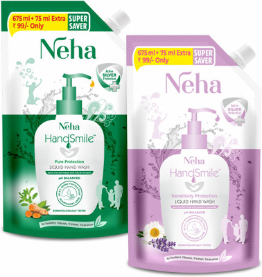 Neha Herbals Neha Handsmile Pure & Sensitivity Protection Refill Combo Hand Wash Refill Pouch(2 x 750 ml)