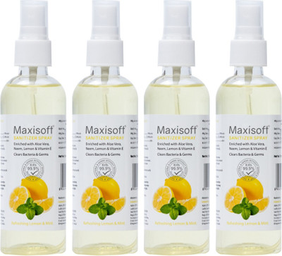Maxisoft Sanitizer Spray (Lemon & Mint) 120 ml | Aloe & Neem | Paraben Free Hand Sanitizer Bottle(4 x 120 ml)
