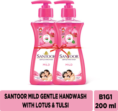 Santoor by Wipro Mild Gentle with Goodness of Lotus & Tulsi Hand Wash Pump Dispenser(2 x 200 ml)