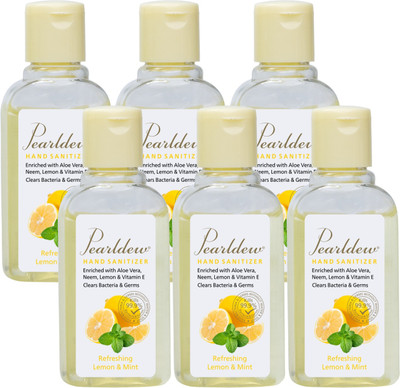 Pearldew (Lemon & Mint) | Aloe & Neem | Paraben Free 60 ml Hand Sanitizer Bottle(6 x 60 ml)