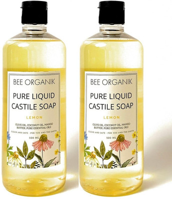 bee organik Castile Liquid Soap Lavender 500ml Pack of 2 Hand Wash Bottle(2 x 500 ml)