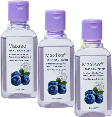 Maxisoft Sanitizer (Blueberry) | Aloe & Neem | Paraben Free Hand Sanitizer Bottle(3 x 60 ml)