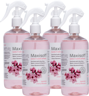 Maxisoft Sanitizer Spray (Cherry Blossom) 500 ml | Aloe & Neem | Paraben Free Sanitizer Spray Bottle + Dispenser(4 x 125 ml)